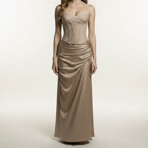 House of CB Demi Corset + Jia Maxi Skirt Set XS | NWT | Luxe Silver Satin